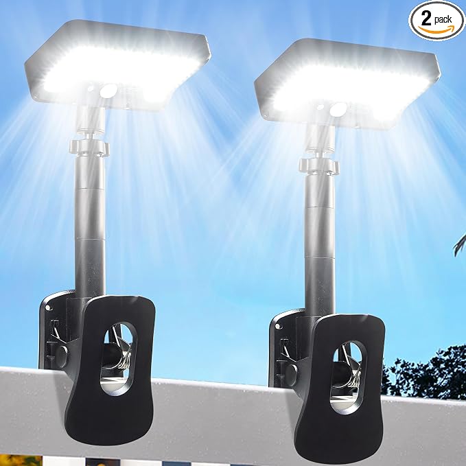 Clip On Solar Lights Outdoor, Motion Sensor Outdoor Lights, 92 LEDs 600LM Solar Fence Lights Outdoor Waterproof,Security Lights for Fence, Deck, Gutter (2, Clamp/Black/6000K)