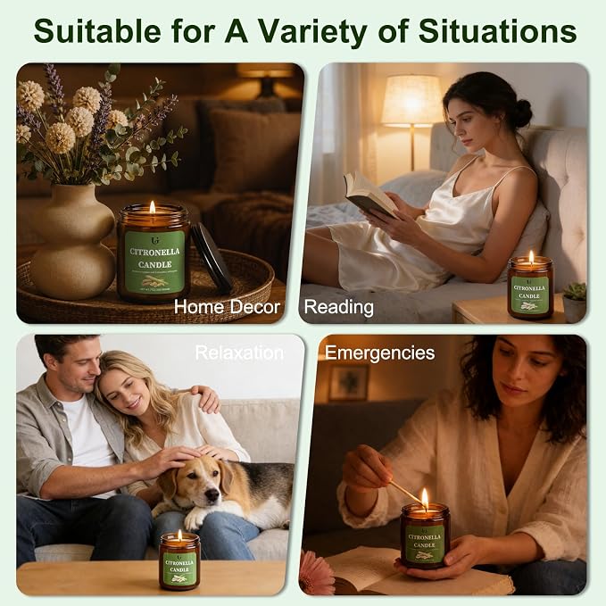 Citronella Candles Outdoor, Natural Soy Wax Outdoor Candles for Patio Backyard Garden Camping, Citronella Essential Oil Blend with Rosemary Peppermint & Lemongrass, 50 Hour Burn Time, 2 Pack 7oz