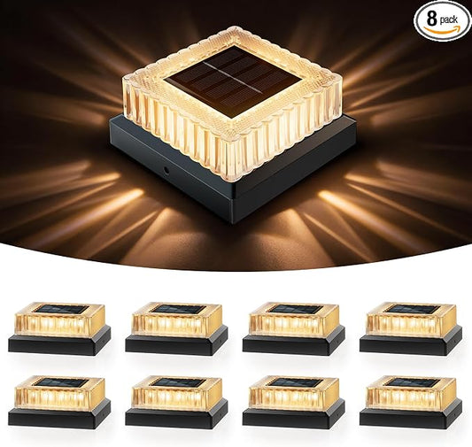 APONUO Solar Post Cap Lights, 8-Pack IP65 Waterproof for 4x4 Posts, 20 Lumens Deck Post Lights Solar Powered Outdoor – Perfect for Fence, Patio, Garden,Decor, Black