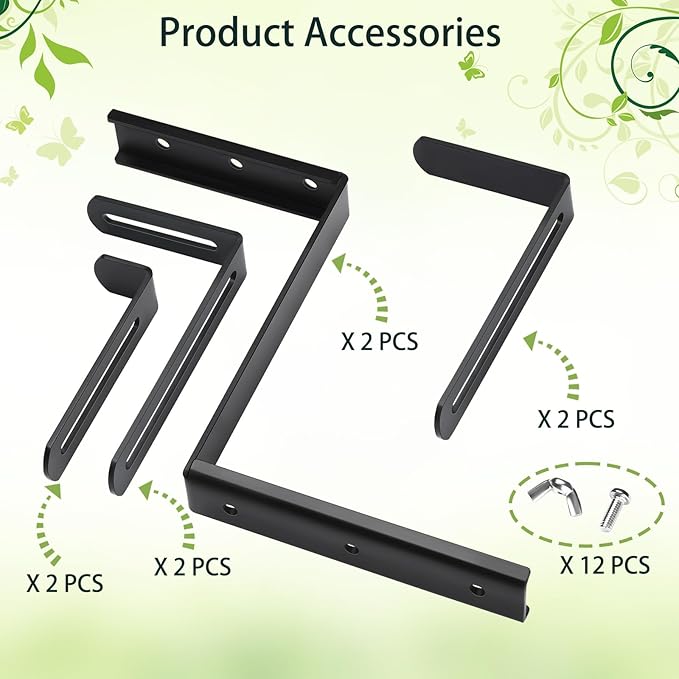 VIVIKEN Planter Box Brackets, Adjustable Window Box Brackets for Deck Railing, No Drill Flower Box Bracket for Outdoor Planters-2 Pack