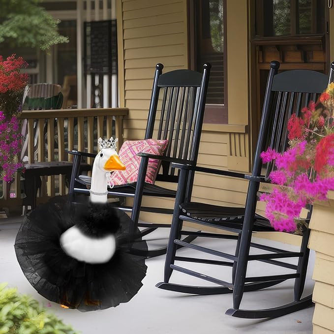 4 Pcs Princess Porch Goose Outfit for 23" 17" Cement Lawn Goose Costume Crown Necklace Tutu Skirt Feather Trim for Princess Outdoor Garden Lawn Art Decor (Black)