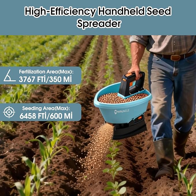 3L Electric Seed Spreader Handheld for Lawns, 7.2V Battery Powered 135° Fertilizer/Grass Seed/Salt/Ice Melt Spreader Cordless Rechargeable, Large Capacity for 6400 Sq.Ft, 7 Settings/5 Angles Adjust