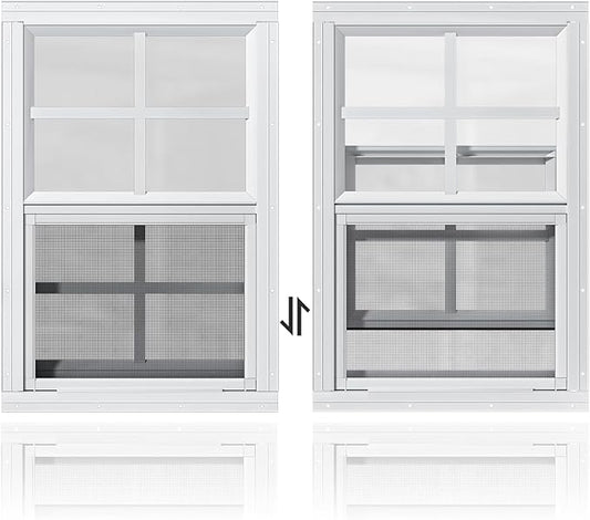 WRISIN 2 Pack Shed Windows 12" W x 18" H Flush Mount, White Household Windows for Playhouses, Barns, Chicken Coop