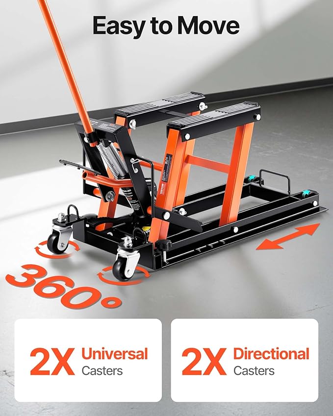 VEVOR Hydraulic Motorcycle Lift Jack 1500 LBS Capacity ATV Scissor Lift Jack Portable Motorcycle Lift Table with 4 Wheels Hydraulic Foot-Operated Hoist Stand for Motorcycle ATV UTV Powersports