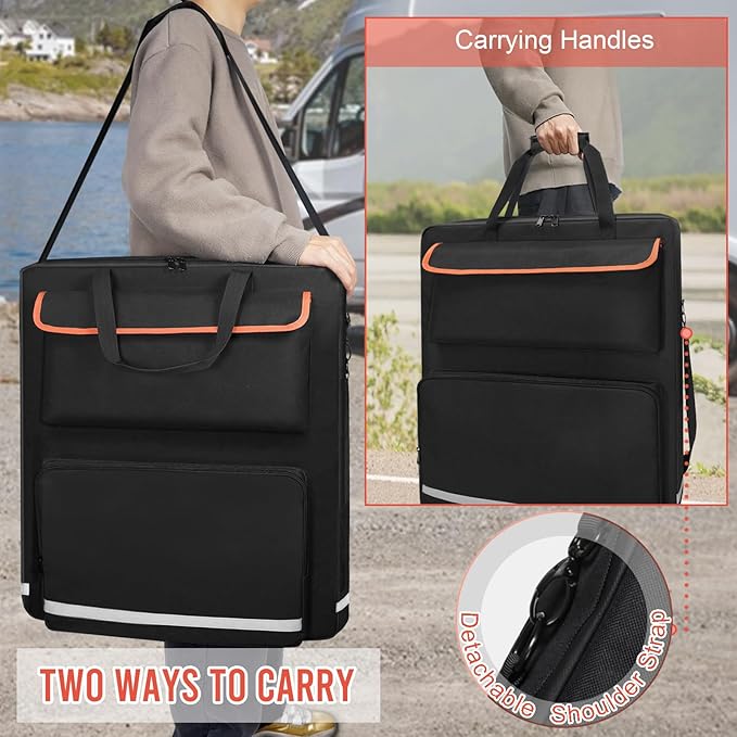 ORKELS Solar Panel Storage Bag for 2 Solar Panels, Carrying Case for Jackery SolarSaga 100W 100X 200W, Double-Layer Solar Panel Carrying Case with Multi Pockets
