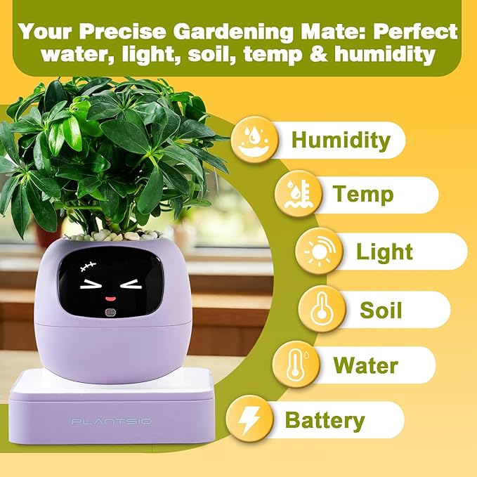 Smart Planter with App Control, Self-Watering AI Plant Pot with LCD Display, Interactive Desk Plant Companion for 100+ Plants, Smart Indoor Planter with Pomodoro Timer,80ml Reservoir,Calendar-Purple