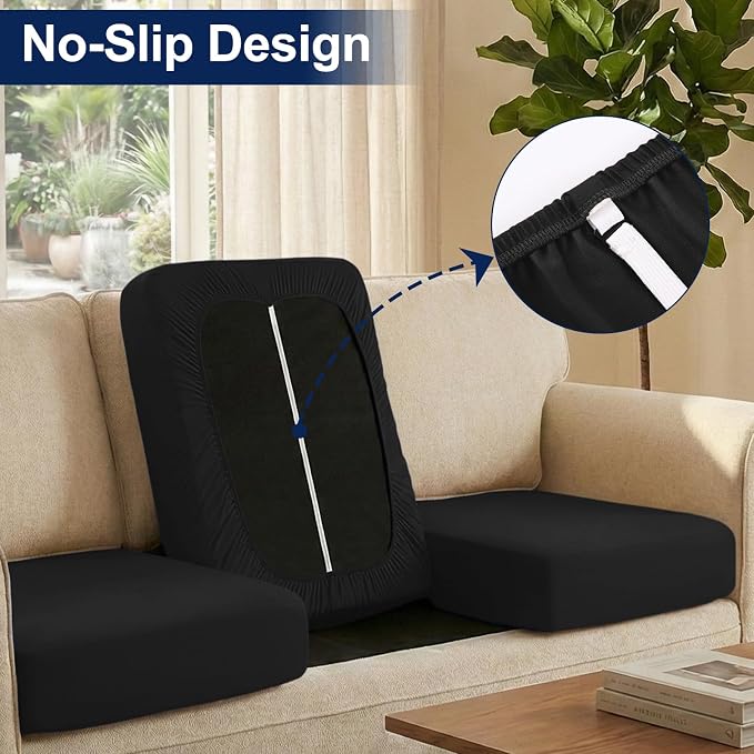 Smiry Waterproof Patio Cushion Covers, Stretch Outdoor Couch Slipcovers Replacement Washable Furniture Protector Sofa Chair Seat Cover for Dogs and Pets (8 Pcs, Black)