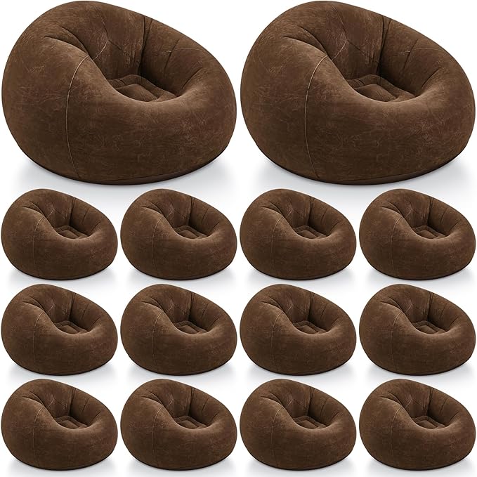 Realspring Inflatable Bean Bag Chairs Outdoor Blow up Camping Chairs Inflatable Lazy Sofa Folding Portable Bean Bag Loungers Couch for Movie Night(Dark Coffee,12 Pcs)