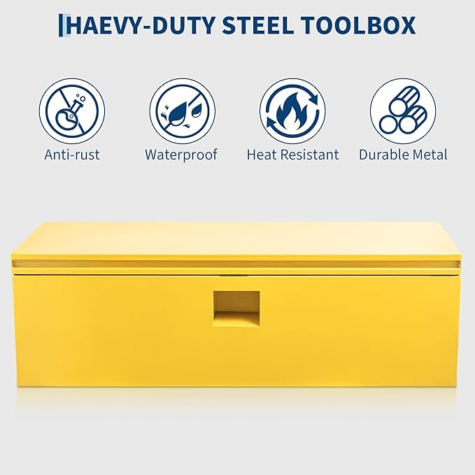 Heavy Duty Steel Truck Toolbox – 76x38x38cm – Gas Shock Lid – t-Handle Lock – Weatherproof Rubber Seal – Secure Underbody Storage Chest – Fits Pickup, Truck Bed, RV, Trailer