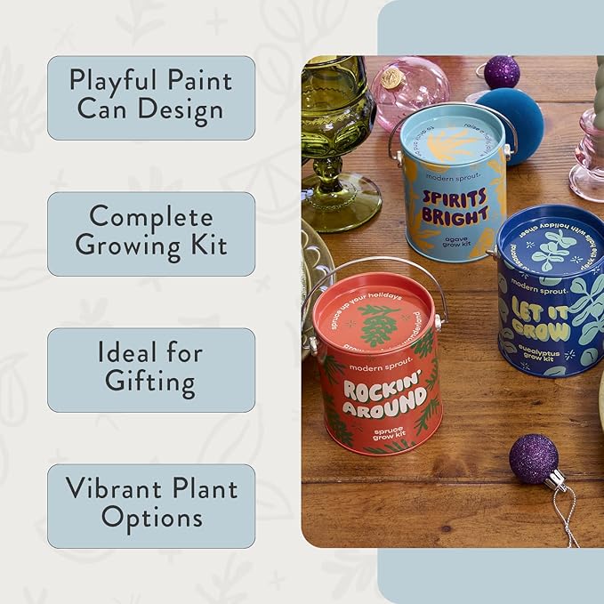 Modern Sprout Complimentary Seed Starter Grow Kits (Pack of 3) - Unique Gift for Plant Lovers - Includes Organic Spruce Eucalyptus and Agave Seeds - Plant and Gardening Gifts that Grows with Love