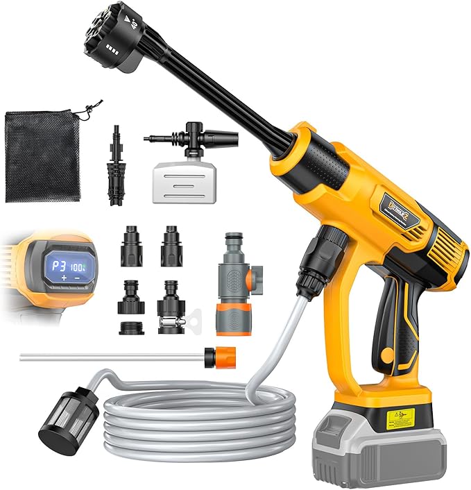 Cleaning Tool Compatible with DeWalt 20V Battery, 2.2LBS, with 16.4ft Hose & 6-in-1 Nozzle + Attachment for Car, Patio, Fence (Battery not Included, Tool Only)