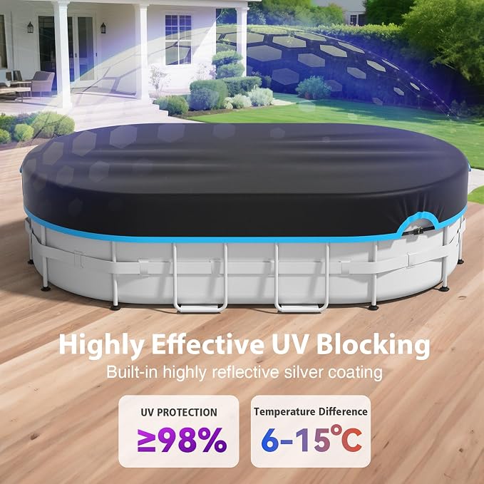 10x16 Ft Oval Pool Cover, Heavy Duty Pool Cover Protector with Ratchet Tie Downs, 420D Oxford Fabric for All Season Use - Tear Resistant, UV & Dust Proof