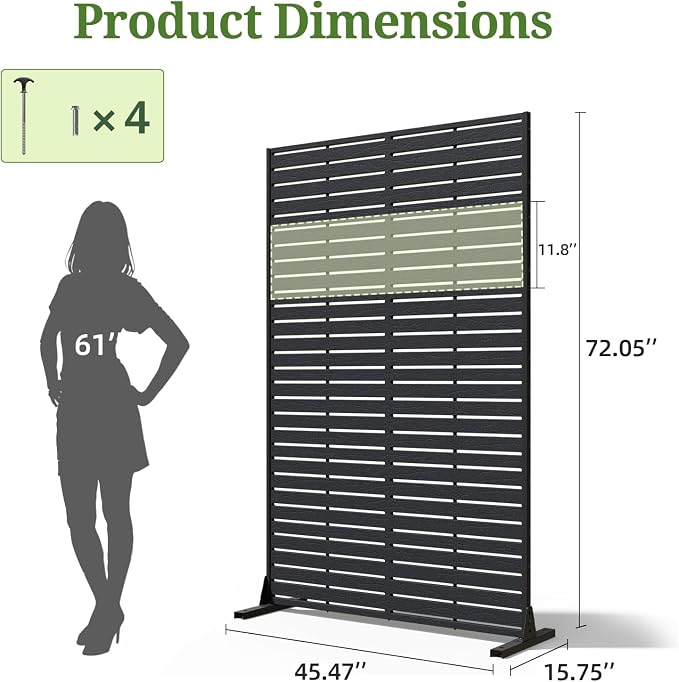 Privacy Screen Outdoor 72" Hx47 W Freestanding Privacy Panel with Stand, HDPE Decorative Privacy Fence with Sandblasting Louver Pattern, Patio Divider Screen, Privacy Screens for Outside