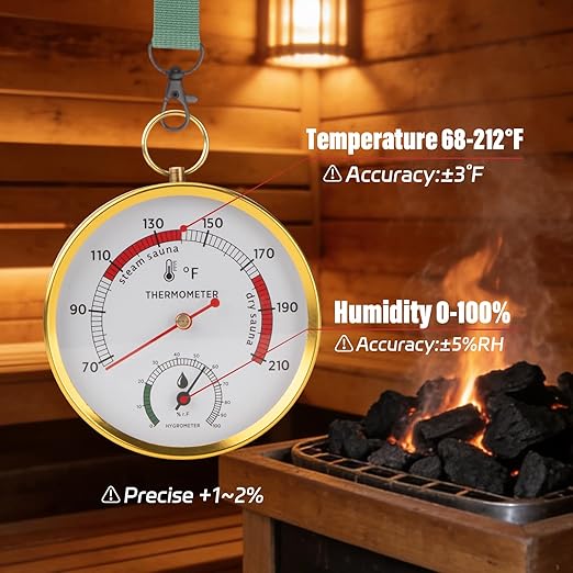 Andelov Sauna Thermometer and Hygrometer (Fahrenheit) with Lanyard Mount, Portable Temperature & Humidity Monitor for Steam Sauna Box, Infrared/Indoor/Home Sauna Accessories