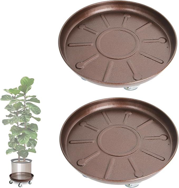 Plant Caddy with Wheels 16 Inch 3 Pack, Heavy Duty Metal Plant Stand & Dolly with Lockable Casters, Holds 230 lbs for Indoor Outdoor Large Flower Pots, Bronze