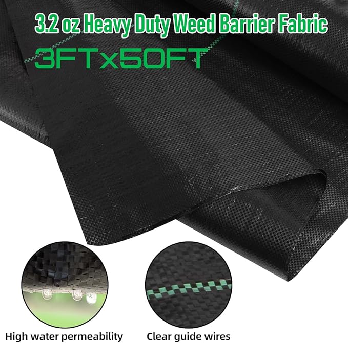 LAVEVE 3FT x 50FT Weed Barrier Landscape Fabric, 3.2oz Premium Heavy Duty Garden Cloth, Ground Cover for Gardening, Farming