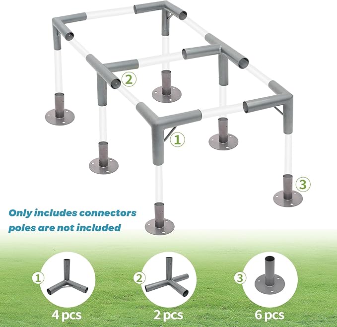 6 Leg Carport Kits, Square Flat Top Canopy Fitting Kit with 1-3/8" ID, Galvanized Steel Carport Connectors, shed Frame kit DIY Project