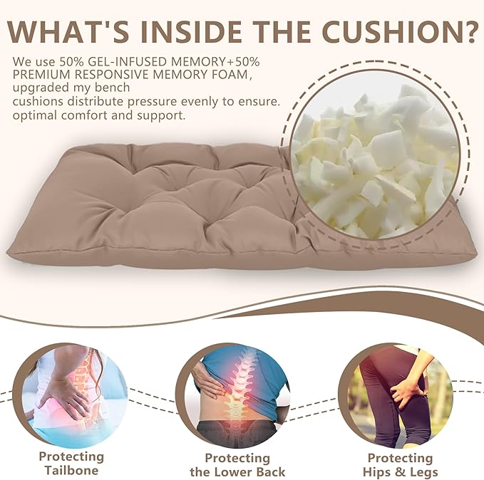 Yddsky 59 inch Indoor/Outdoor Bench Cushion, Swing Cushion,2/3 seat Thick Outdoor Garden Bench Seat Cushion Backrest Waterproof Bench Pad (59 X 19.6 in Kihaki)