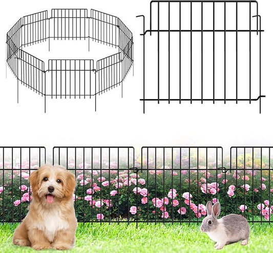 14Ft (L) x 20in (H) Garden Fence Animal Barrier Fencing 10 Pack Rustproof Metal Wire Yard Blocker Dog Fences Border 1.55" Spacing for Outdoor Flower Bed Landscape Fencing Decor Black