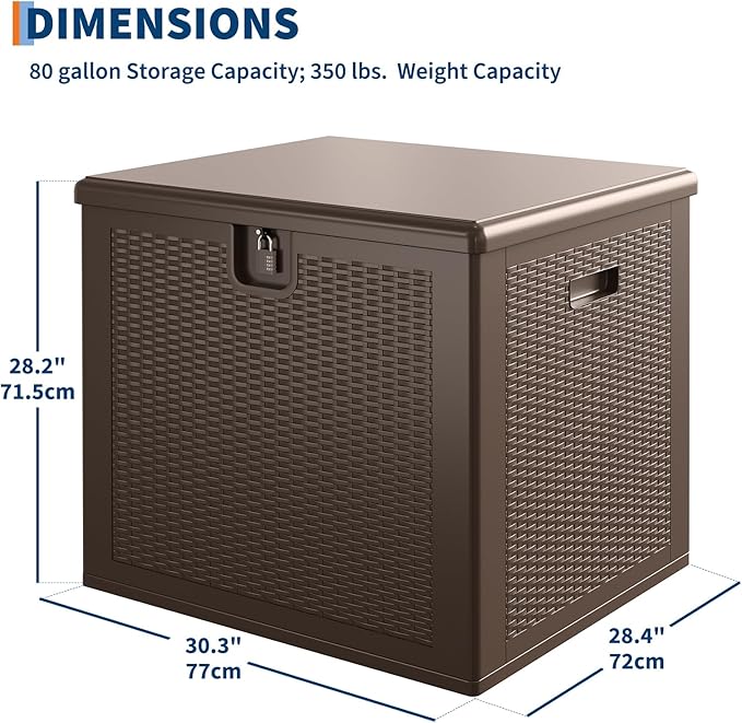 Garvee 80 gal Outdoor Storage Box, Large Waterproof Resin Deck Box Indoor Outdoor Use, Lockable UV Resistant Storage Bin for Patio, Garden, Cushions, Tools, Equipment, Brown