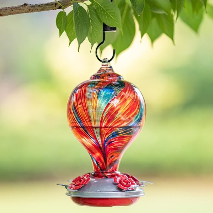 Muse Garden Hummingbird Feeders Blown Glass Hummingbird Feeder, Garden Backyard Decor, 32OZ, Mexican Stripes | Muse Garden Hummingbird Feeders Blown Glass Hummingbird Feeder, Garden Backyard Decor, 32OZ, Mexican Stripes