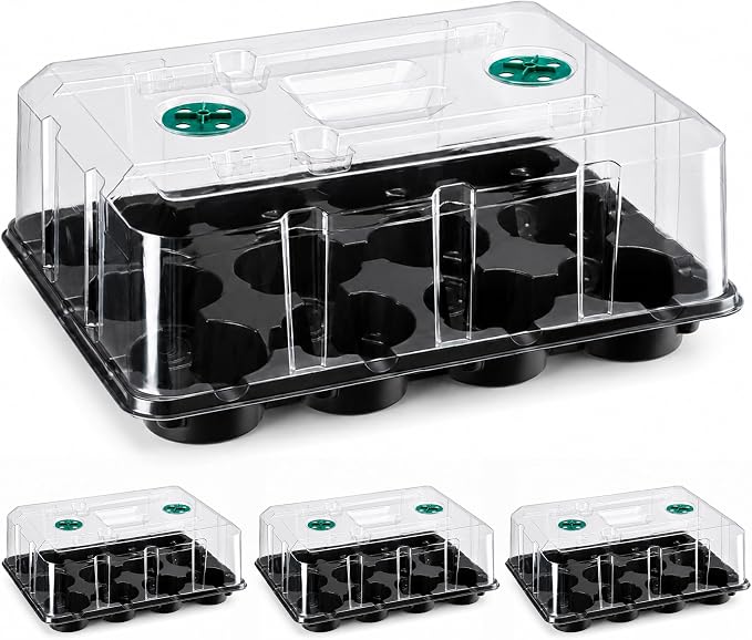 homenote 4 Inch Seed Starting Trays with Humidity Domes for Plants, 4 Pack 12-Cell Seedling Starter Trays, Plant Starter Germination Trays for Pots Seedlings for Indoor,4" Opening Compatible Pots