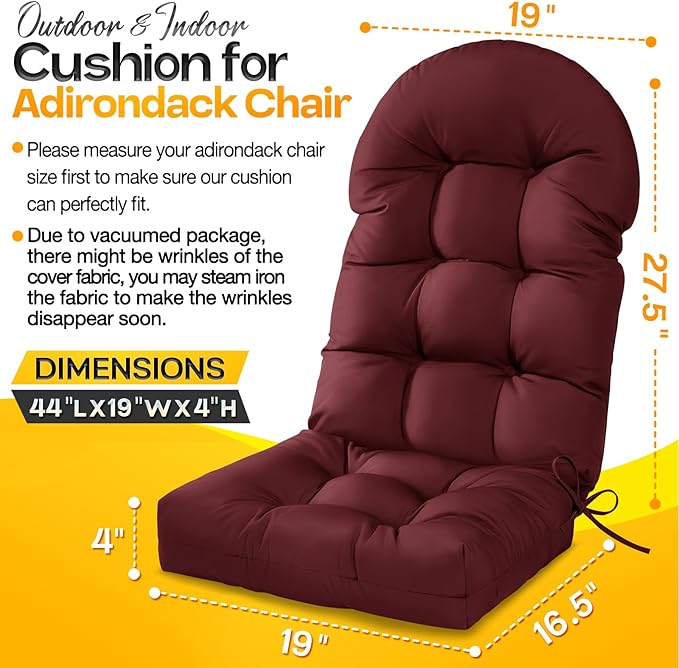 MAGIC ELEPHANT Adirondack Chair Cushion, Memory Foam Outdoor Chair Cushion, Waterproof Thick High Back Patio Rocking Chair Pad Seat Cushion Replacement (Red)