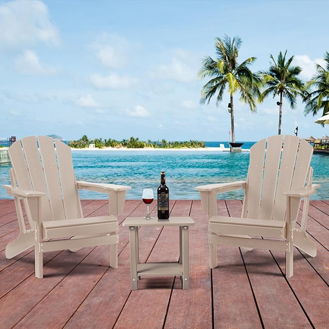 Apolimi Adirondack Outdoor Side Table, 2-Tier Sturdy Patio End Table Weather Resistant, 16.5" Solid Side Table for Patio, Pool, Porch(Grayish Brown)