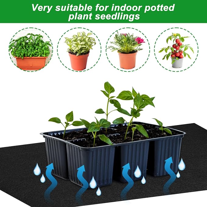 2 Pack Automatic Plant Watering Mat, 3mm Thick Self Watering Capillary Mat Wicking Mat with 20 Pcs Plant Labels, Vacation Plant Watering System for Greenhouse Hydroponics Indoor Potted Plants