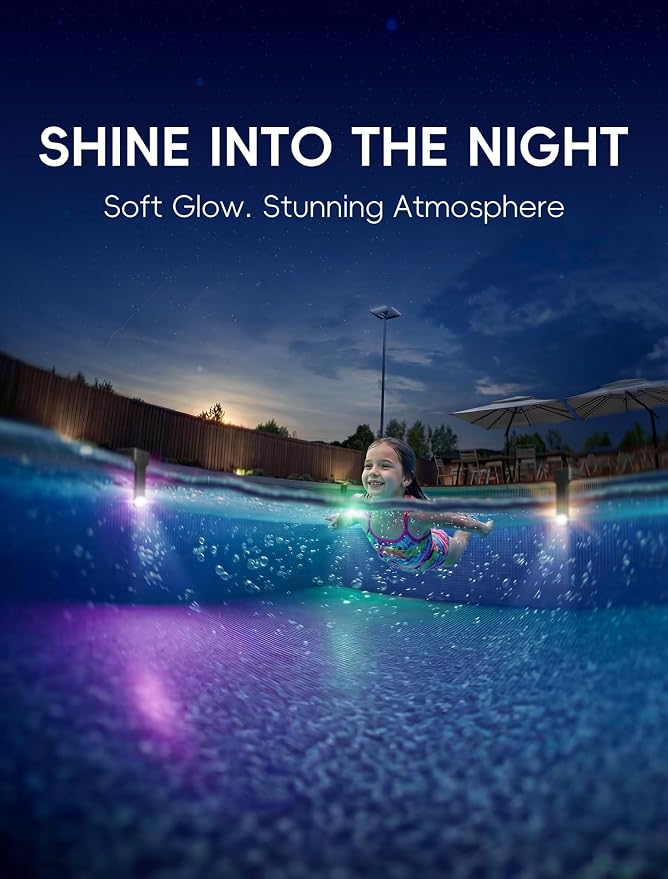 Solar Pool Lights Only for Inground Pool, 10-Color RGB 4-Mode LED Underwater Submersible Poolside Light with Auto Dusk Sensor, Waterproof Design, Remote & Timer Off, 1 Pack