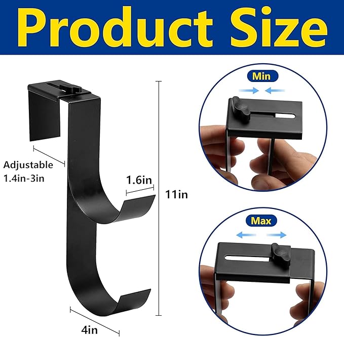codree 4 Pcs Adjustable Pool Fence Hooks for Pool Equipment, Black Heavy Duty Fence Hooks for Pool Poles, Slipe-on Fence Hanger for Pool Hose Pool Skimmer, Fits 1.4 Inch to 3 Inch Railing