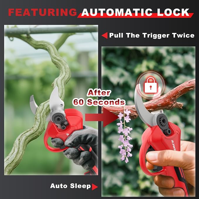 NAWIN Electric Pruning Shears, 40mm 1.6'' Cutting Diameter Professional Cordless Electric Pruner for Tree Trimming Branch Cutter, With 2pcs 2.0Ah Batteries, Brushless Motor, Electric Garden Shears