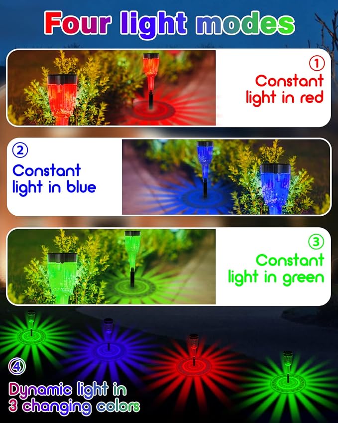 FREECUBE Solar Pathway Lights Outdoor 8 Pack, Color Changing LED Solar Garden Lights with 4 Lighting Modes, Waterproof Auto On/Off Landscape Lights for Walkway Yard Patio Lawn Driveway Holiday Decor