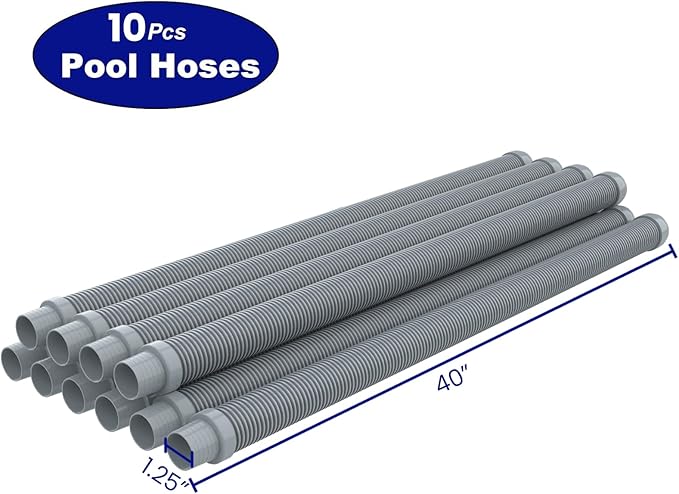 Poolvio Pool Vacuum Hose 33 Feet (10 x 40 Inch), 1.5 Inch Cuffs, Compatible with Most Inground Pool Automatic Cleaners, Gray