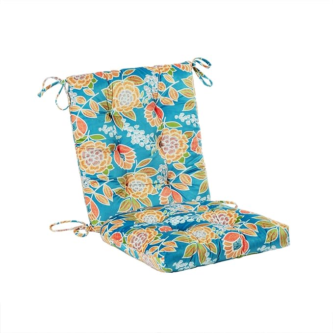 Outdoor Patio Cushion, Rocking Chair Cushion, Tufted Pads, Set of Upper and Lower with Ties Pack of 2 (2 Sets) - Back 20"×17", Seat 17"×17" (Green Bottom Flowers)