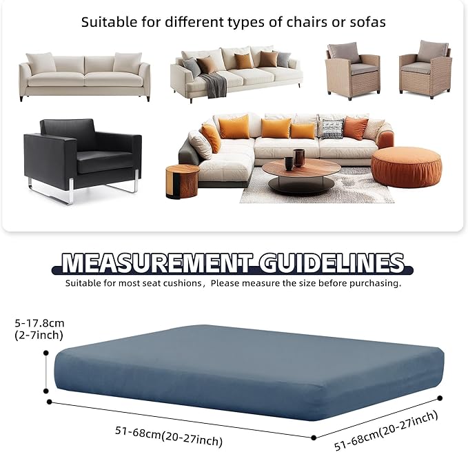 8Pcs Patio Cushion Covers,Outdoor Cushions Covers,Stretch Cushion Covers Replacement, Washable and Reusable Furniture Protectors(Grey Blue)