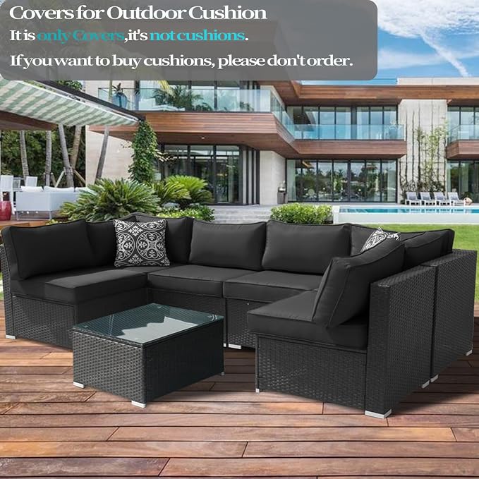 Covers for 14Pcs Outdoor Cushion 25.6x25.6x3.9inch Replacement Washable w/Zipper for 6-Seaters Sofa Patio Slipcovers Set Seat and Back Covers Only