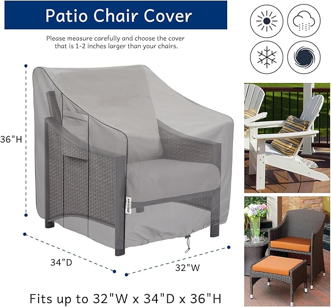 Outdoor Chair Covers Waterproof 2 Pack, Heavy Duty 600D Oxford Fabric with UV Protection, Adjustable Straps & Air Vents, Fits 32"W x 34"D x 36"H Inches Patio Armchairs, Garden Furniture