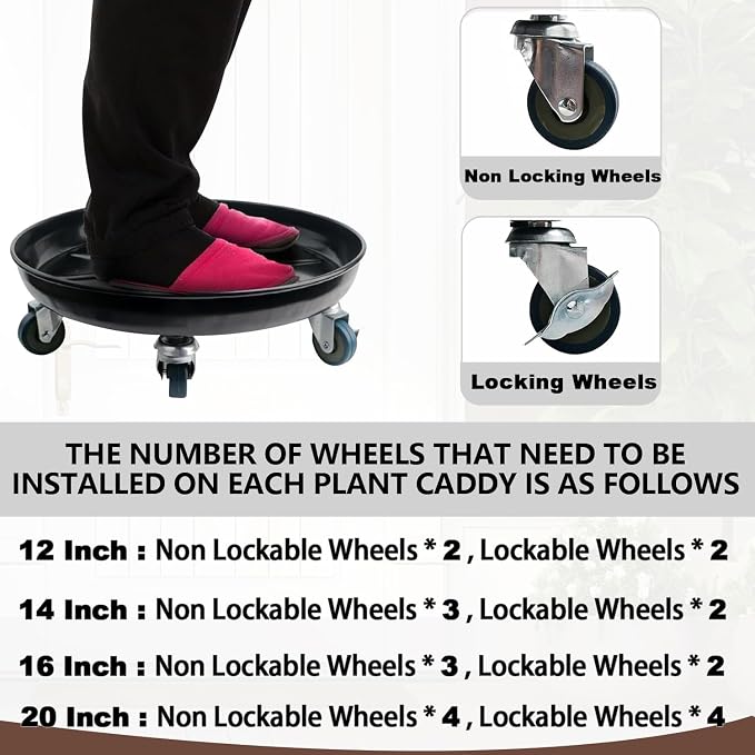 Plant Caddy with Wheels 12 Inch 2 Pack, Heavy Duty Metal Plant Stand & Dolly with Lockable Casters, Holds 160 lbs for Indoor Outdoor Large Flower Pots, Black