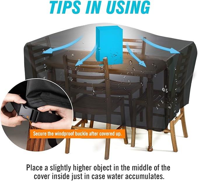 Velway Patio Furniture Cover Outdoor, Waterproof Rectangular Patio Table Chair Sofa Set Cover, 67”Lx37”Wx28”H, All Weather Oxford Tear-Resistant Material with Zipper Carrying Bag Windproof Buckles