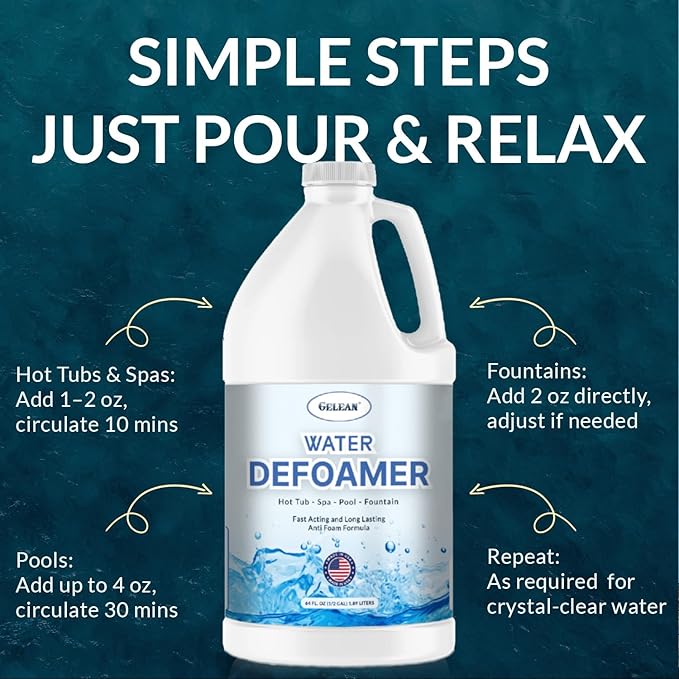 Hot Tub Defoamer - Pool, Fountain, Spa Anti Foam Defoamer -1/2 Gallon (64 oz.)- Eco Friendly & Safe Water Anti Foam - Quickly Removes & Prevents Foam - Silicone Emulsion HotTub Chemicals Made in USA,