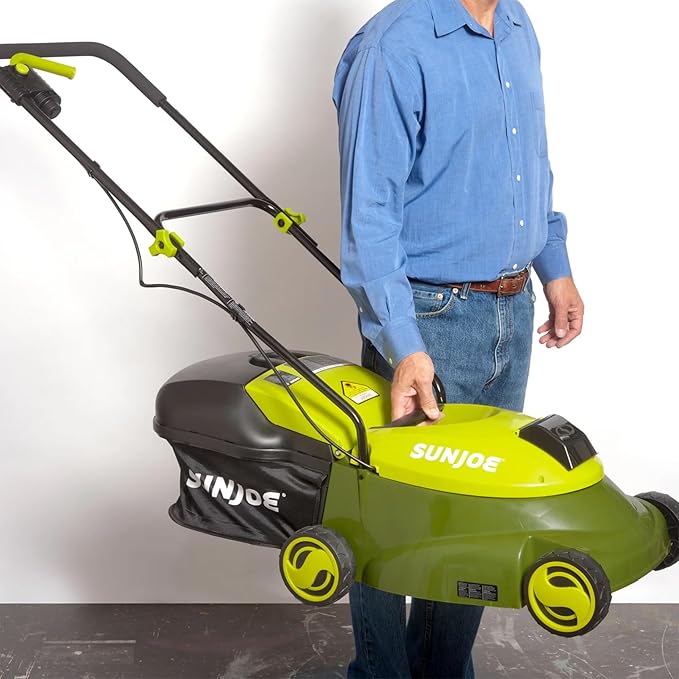 Sun Joe Cordless Electric Push Lawn Mower with 10.6-Gal Bag and Safety Key, 14-Inch Cutting Width - Heavy-Duty Yard Trimmer for Gardening Care and Maintenance, MJ401C-XR