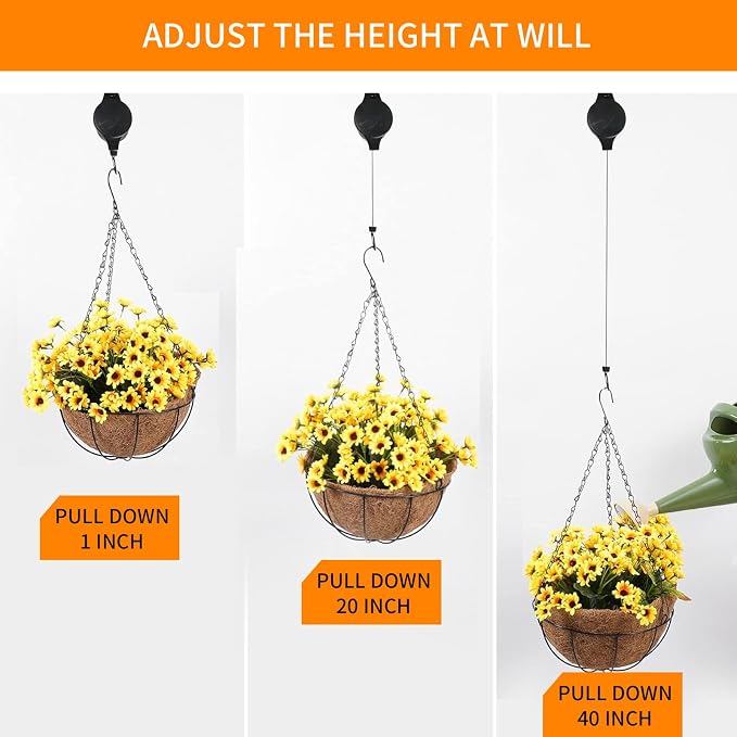 6PCS Retractable Plant Hanger, Upgraded Pulley Easy Raise & Lower, for Hanging Plants, Flower Pots, Bird Feeders (Black-6PCS)