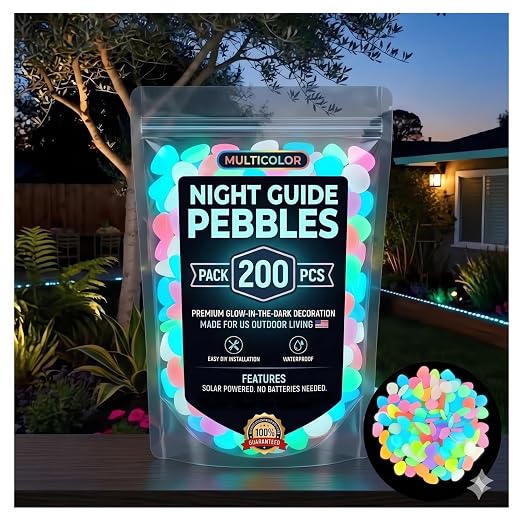 2026 Colorful Glow-in-the-Dark Garden Stones Night Guide Luminous Pebbles Rainbow Glow in the Dark Stepping Rocks Outdoor Landscaping Decor Glowing Stones Fish Tank Aquarium Decorations (400, Multi)