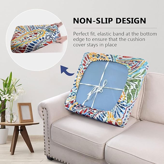 BBSET 8 Pcs Paisley Patio Sofa Cushion Cover Stretch Outdoor Sofa Seat Cushions Cover Indoor Replacement Couch Chair Slipcover Flexibility (Paisley)