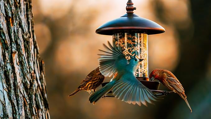 Youvip Metal Roof Bird Feeder - Chew Proof for Outdoor Hanging Wild Bird Seeds. Bronze