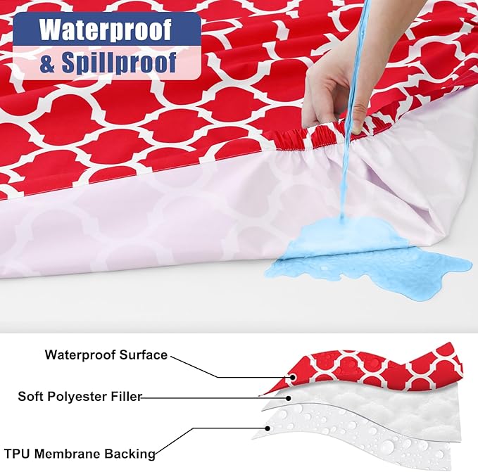 Smiry Picnic Table Cover with Bench Covers, Waterproof Elastic Fitted Tablecloth for 5 Foot Tables, Washable Polyester Tablecloths for Camping, Indoor & Outdoor (Red, 30x60 Inch 3-pc Set)