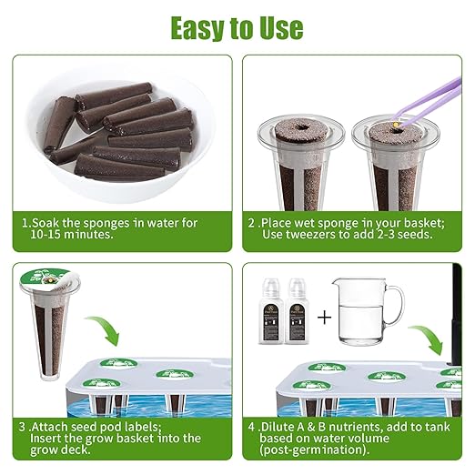 105 Pcs Grow Sponges and Hydroponics Plant Food Compatible with Aero Garden and All Brands - Seed Pods Lables and Indoor Plant Fertilizer for Z214 Indoor Garden Hydroponics Growing System
