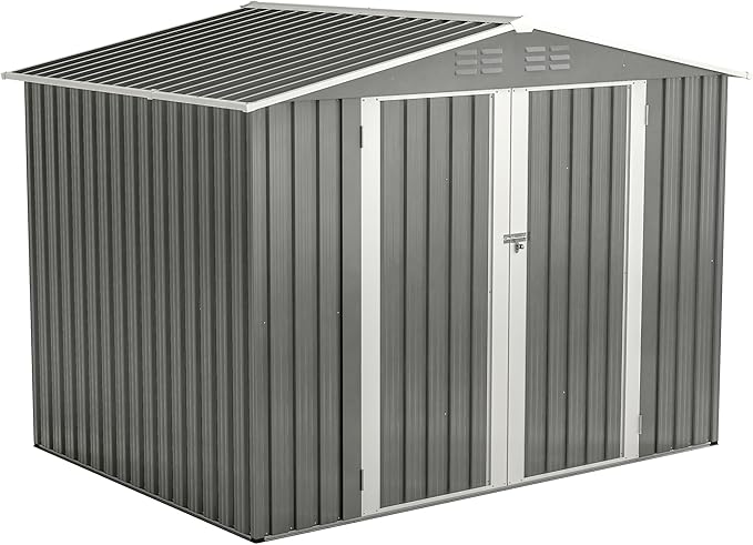 YOPTO 8 x 6 FT Outdoor Storage Shed with Floor Frame,Utility Metal Tool Storage with Lockable Doors,Air Vents & Waterproof Roof, Large Garden Shed for Backyard, Patio Lawn,Gray
