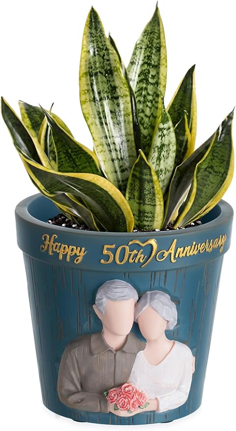 50th Anniversary Wedding Gifts: Hand-Painted Planter Presents for Couple Parents Husband Wife Grandparents - 50th Gold Anniversary Wedding Gifts with Gift Box Happy 50 Years Anniversary Card